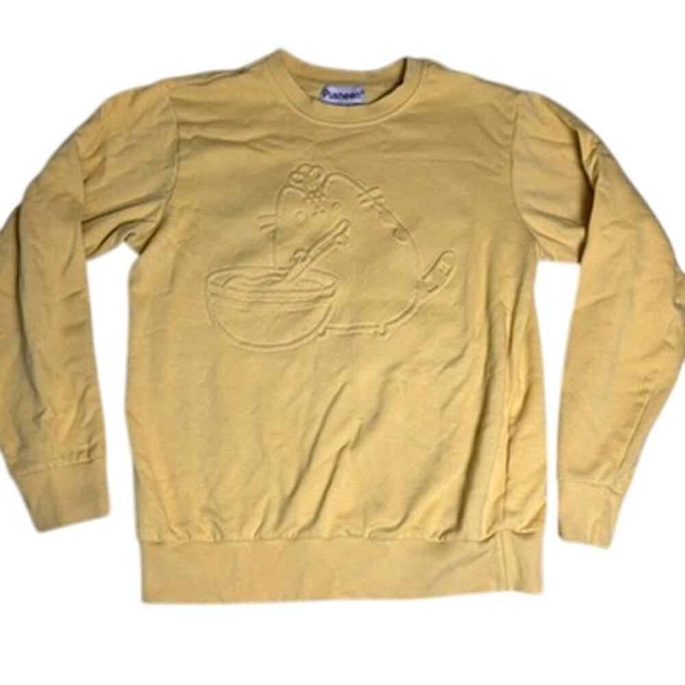 Pusheen Crew Neck Sweater Womens XS Butter Yellow Subtle Cat Graphic Whimsy Twee - Picture 2 of 7